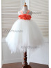 Orange Flowers Ivory Tulle Handkerchief Hem Romantic Flower Girl Dress